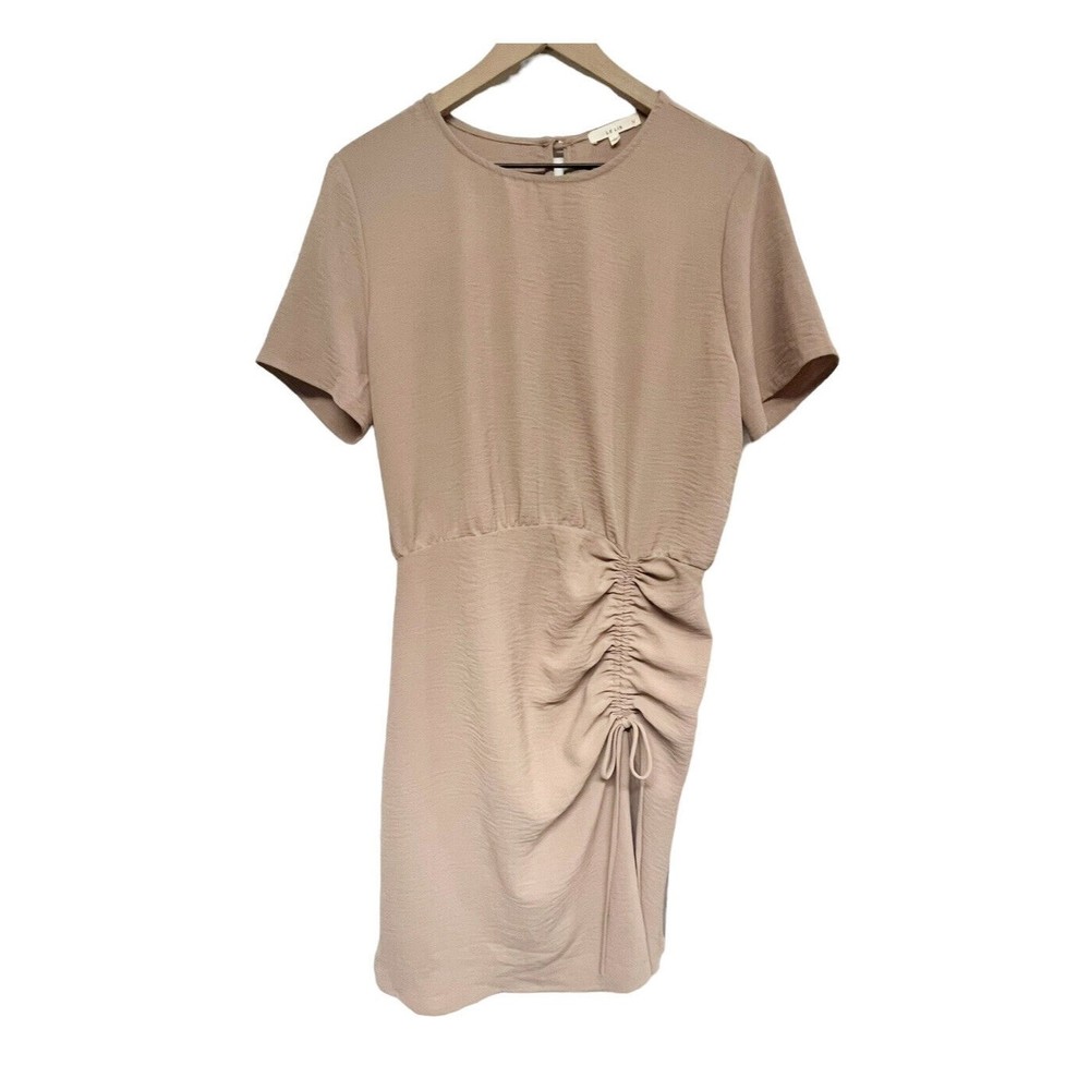 Le Lis Short Sleeve Mini Dress Womens Size Large Ruched Side Tan